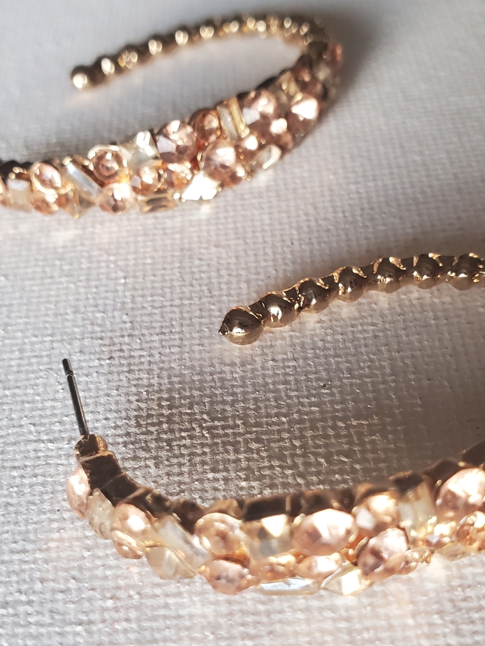 Gold-Tone Crystal Hoop Earrings - Sparkling Rose Gold Stones